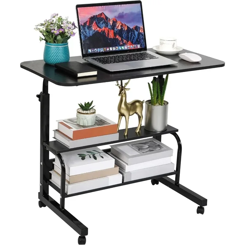 

Adjustable Mobile Laptop Table Portable Removable Wheels Home Office Desk Height, Bedside Table Attached Storage