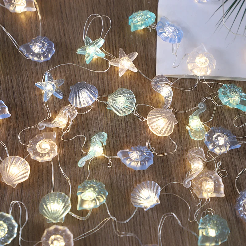 Image of 2M 20LED Ozean-Muschel-Seestern-Lichterkette Unterwasser-Feenlicht Kleine Meerjungfrau Hochzeit Kindergeburtstag Partydekoration