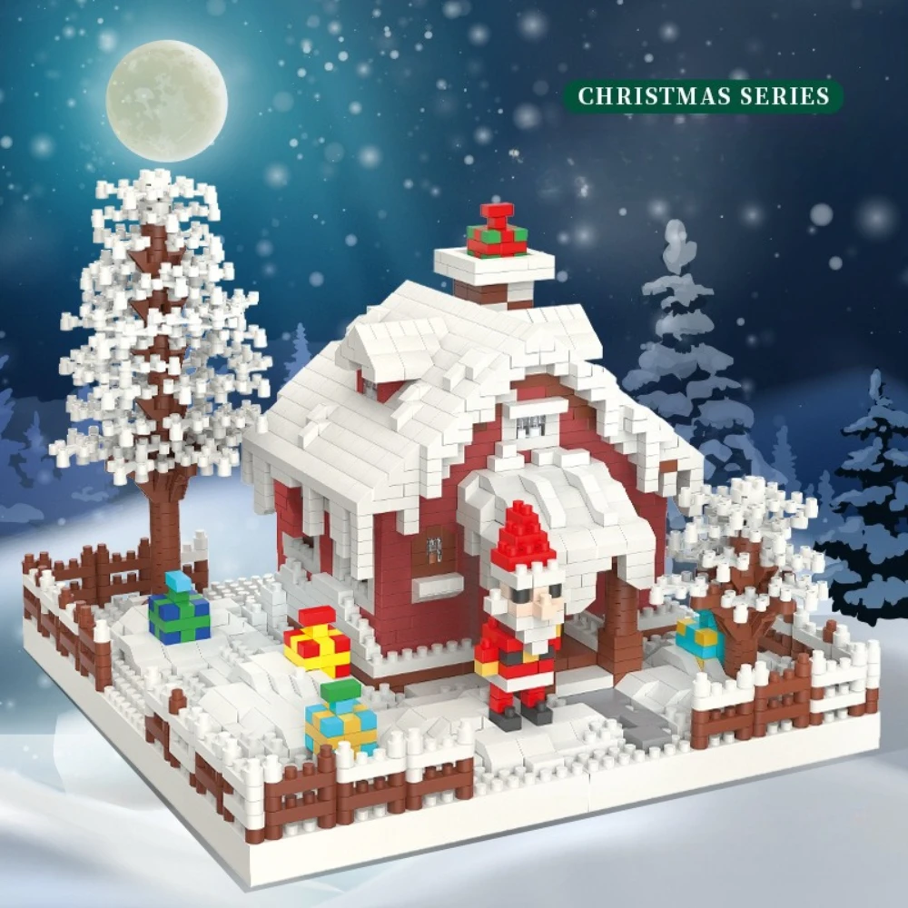 MOC Christmas Tree Santa Claus House Building Blocks Set Winter Snow Courtyard Park Hut Architecture DIY Toys For Adults Gifts