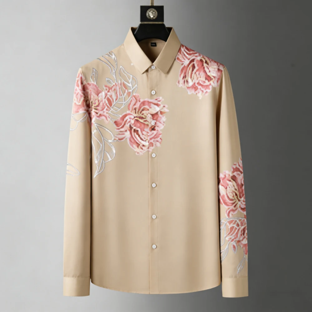 Men's Lavender Tulip 3D Printed Shirt, Long Sleeve, Collar, Button, Hawaiian Beach Shirt, Outdoor Party Men's Clothing For You