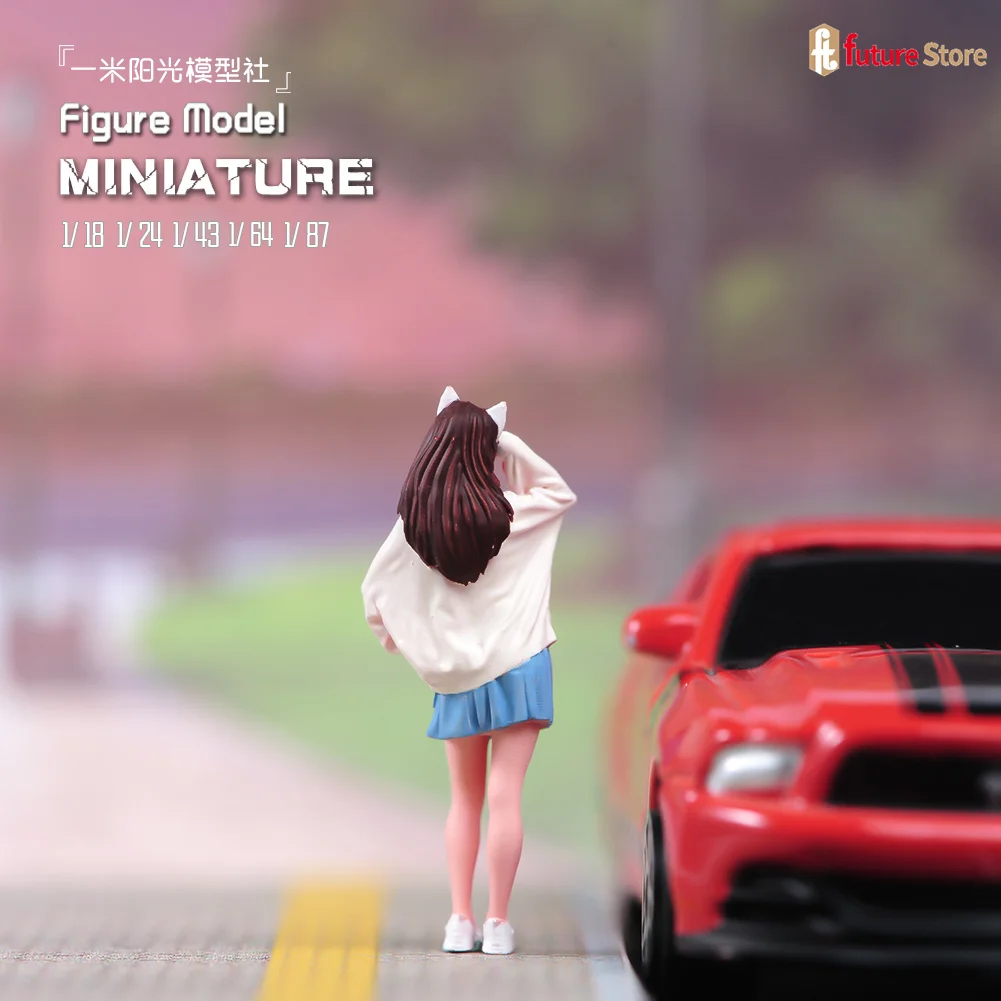 Miniature Figure 1/87 1/64 1/43 1/24 1/18 Bella Ragazza gonna corta Mini bambola Modello Scena Prop Resina 3D Diorama Decor Display