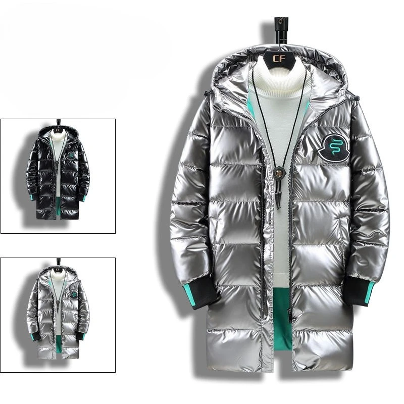  معطف مملوء بالأسفل يسمح بالتهوية للرجال مقاوم للماء وسطح لامع ملابس شتوية كورية عصرية مع خياطة معززة #3