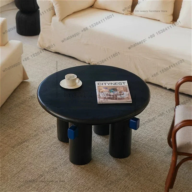 LSFrench Wabi Sabi Style Coffee Tables Modern Designer Solid Wood Antique Finish Round Travertine Coffee Table Home Furniture FY