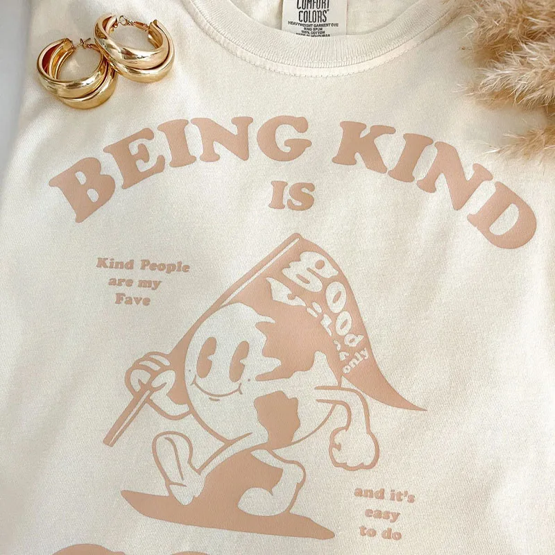 Being Kind Cool T Women  T-Shirt Mushroom Tops Cowgirl Vintage Western Rodeo Graphic Tee Short Sleeve Cute Retro T Shirt Tops