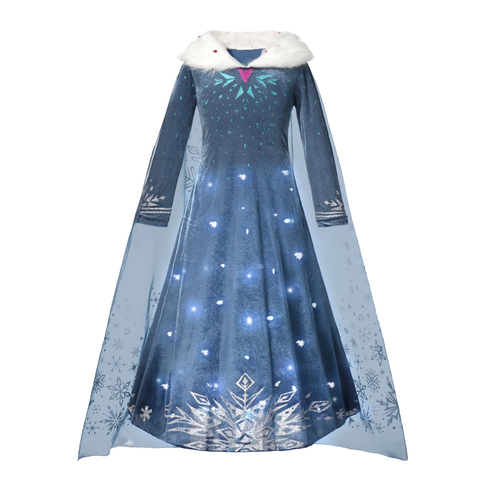 2024 Frozen Elsa Princess Dress LED Light Up Girls Party Vestidos Cosplay Girl Clothing Snow Queen Birthday Kids Costume