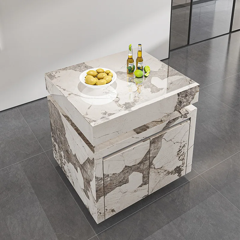 

rock slab island countertop cabinet integrated modern home living room Italian bar kitchen multi-functional storage cabinet