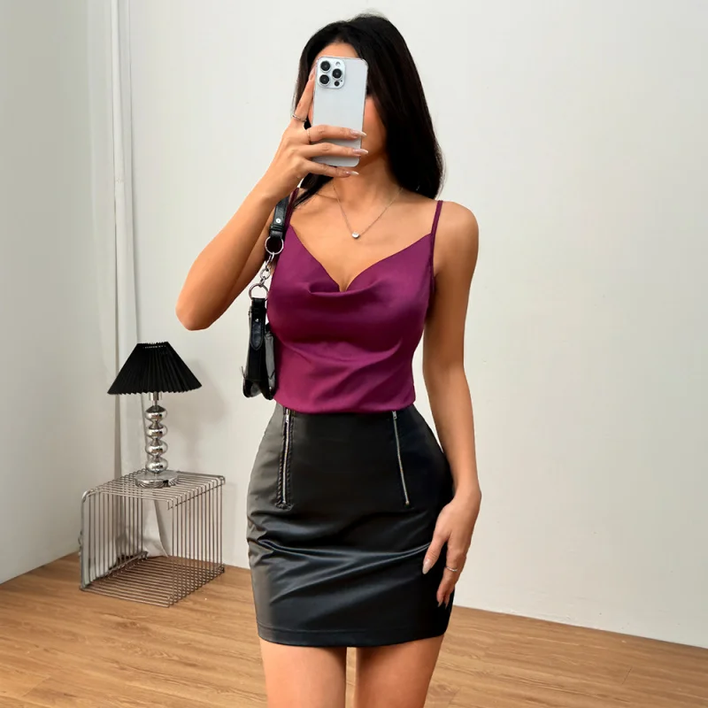 2025Spring Summer New International Women's Fashion Sexy Socialite Camisole Loose Slimming Satin Top