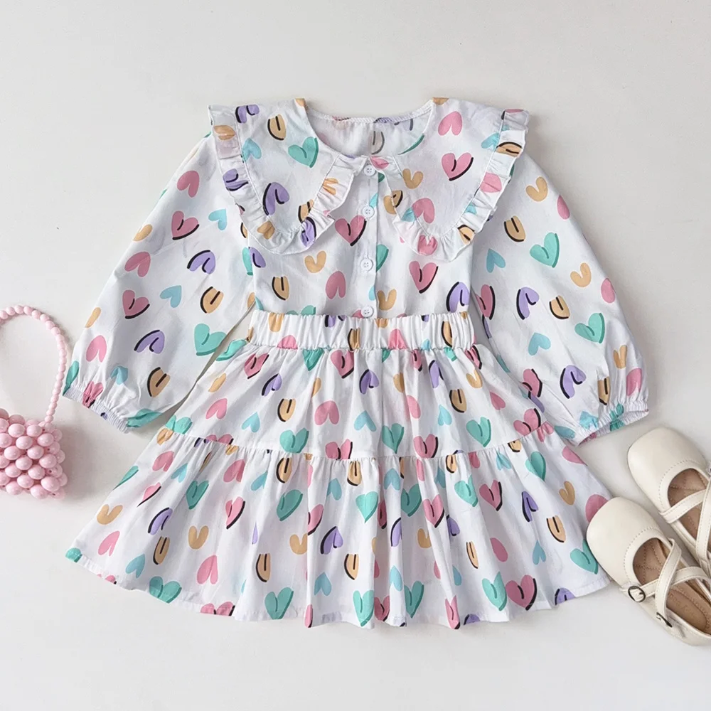 Frühling/Sommer Koreanische Version Kariertes Bedrucktes Kinderoutfit Mädchen Baumwollkleidung Herbst Langarm-Shirt Top+Kurzer Rock – Detail 11