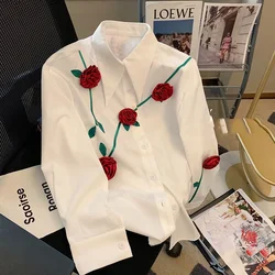 2023 Nieuwe Lente En Herfst Modieuze Temperament Romantische Driedimensionale Rose Heren Casual Losse Design Gevoel Niche Shirt