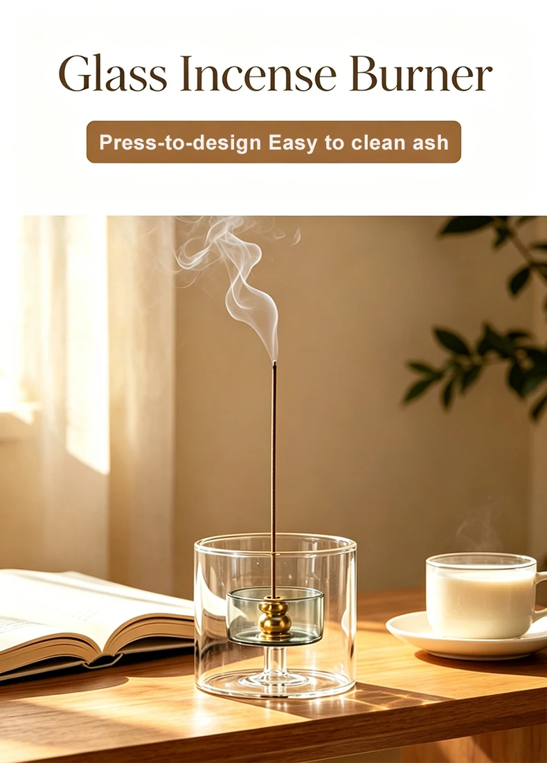 Doppelglas-Räucherstäbchenhalter in Kürbisform mit Glas-Aschefänger für Meditation, Yoga und Spa – Detail 1