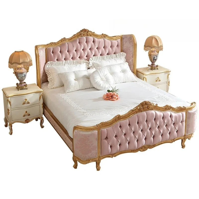 

Европейская классическая резьба по дереву, цветок 1,8 метра, двуспальная кровать, роскошная французская тканевая кровать принцессы в придворном стиле