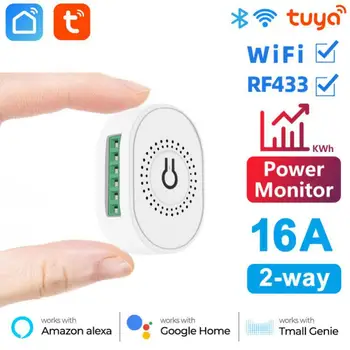 Tuya 16A Wifi + RF Power Mornitor Dual Way Timer Relay with 433 Mini Switch Smart Life Breaker Work with Alexa Home