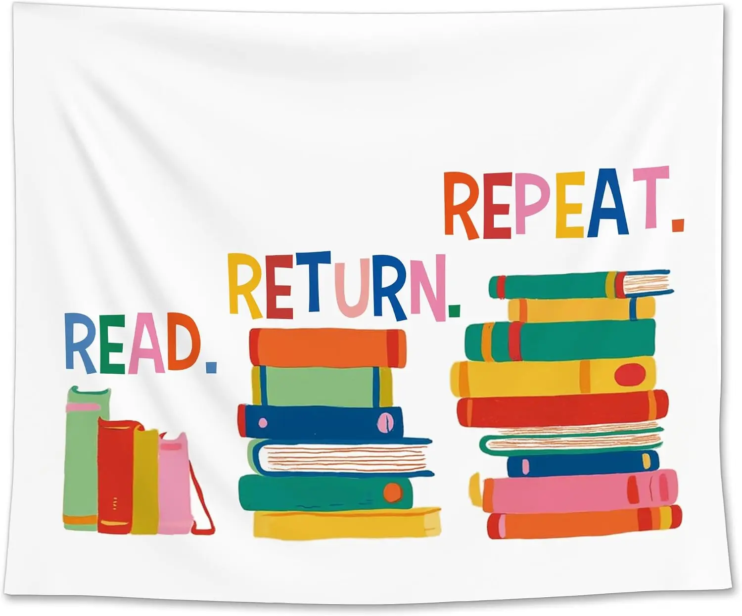 Book Lover Tapestry Wall Art Decor Read Return Repeat Quote Aesthetic Boho Living Room Nursery Classroom Academic Gift