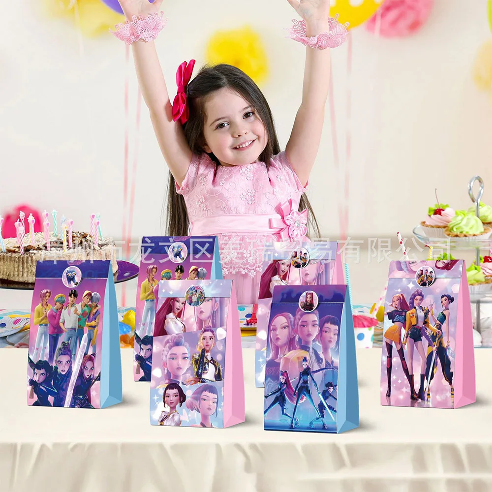 12 Uds KPop Demon Hunters HUNTR/X bolsa de papel pegatina sellada bolsillo fiesta temática bolsa de dulces bolsa de regalo juguetes de regalo Kraft