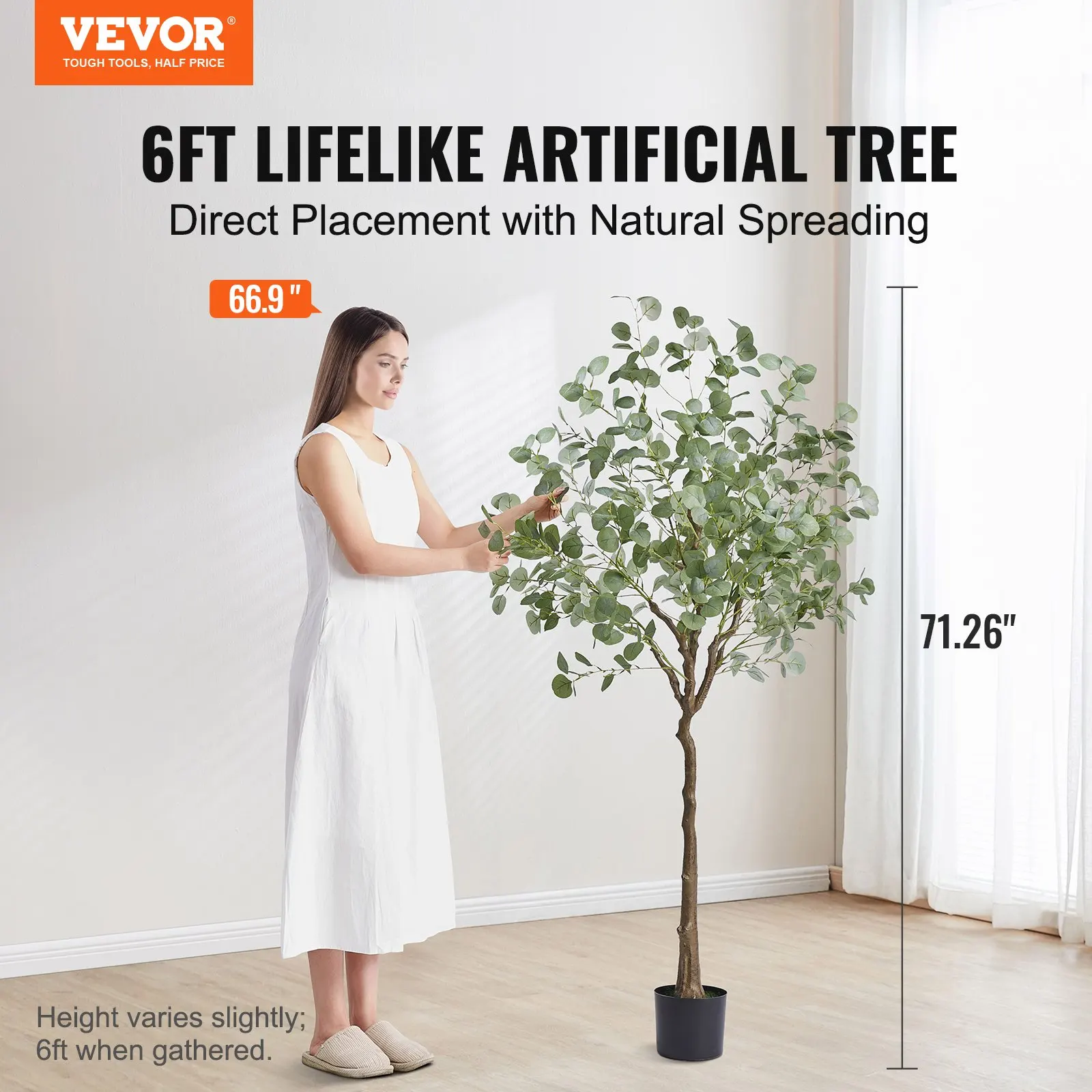 

Artificial Eucalyptus Tree, 6 FT Tall Faux Plant, Secure PE Material & Anti-Tip Tilt Protection Low-Maintenance Plant, Lifelike