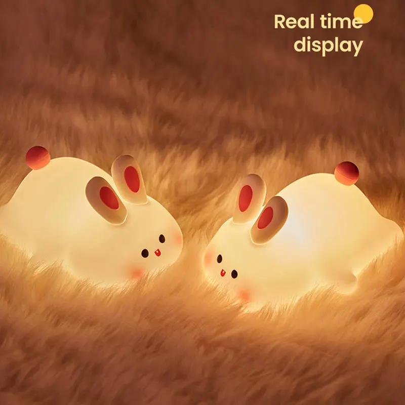 Veilleuse en Silicone avec Capteur Tactile Lapin, Lampe Pat Rechargeable, Lumière de Protection des Yeux pour Enfants, Cadeau d'Anniversaire et de Noël