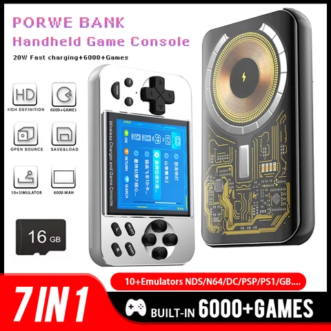 6000 in 1 오픈 소스 휴대용 게임 콘솔 Magsafe 15W 고속 충전 PowerBank Linux 시스템 1:1 인치 IPS 스크린 클래식 선물