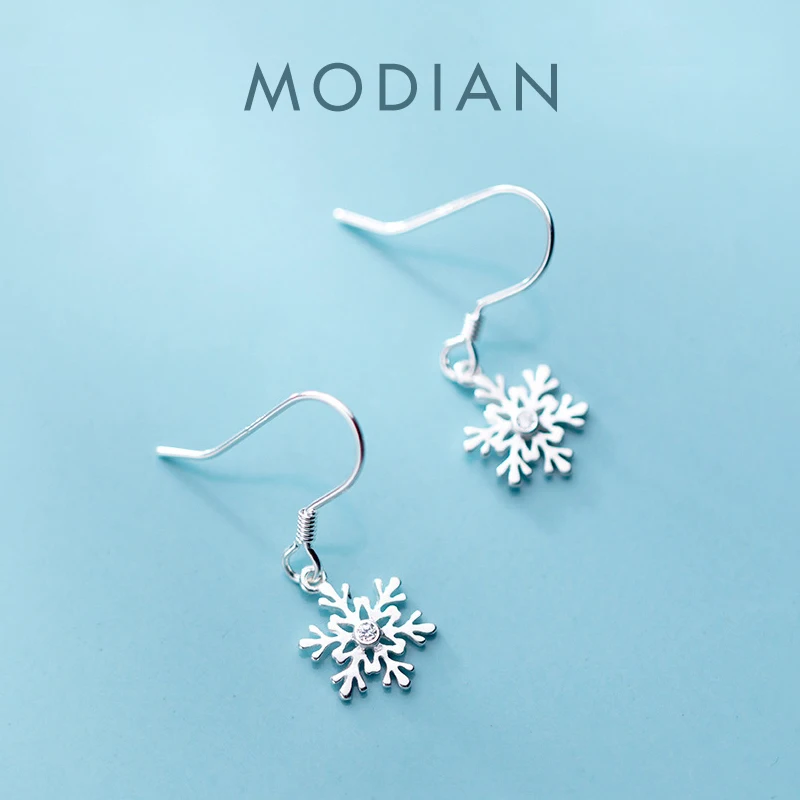 

Modian Minimalism Swing Snowflake Dangle Earrings for Women Fashion Drop Ear Korean Jewelry 925 Silver Prevent Allergies
