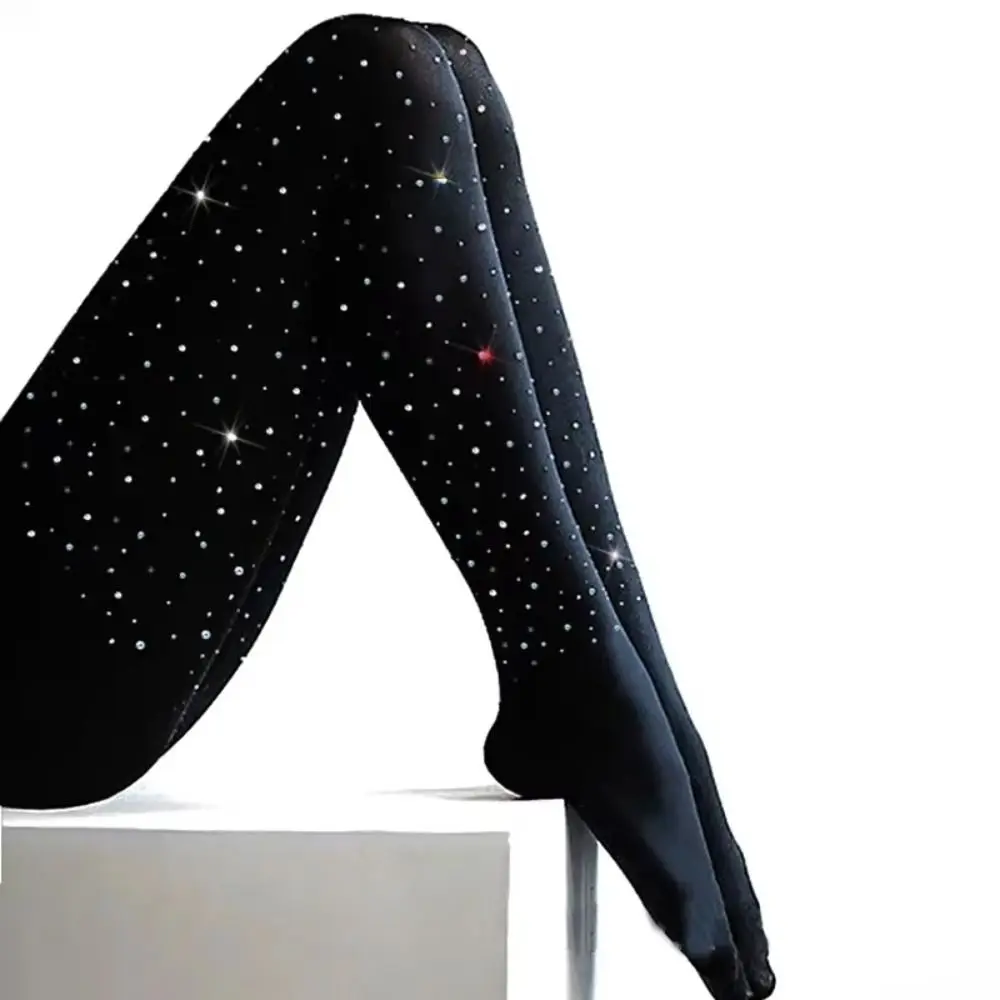Pantyhose Figure Skating Pants Gymnastics Bling Crystal Ice Skating Socks Stretchy Shining Rhinestone Tights Autumn Winter