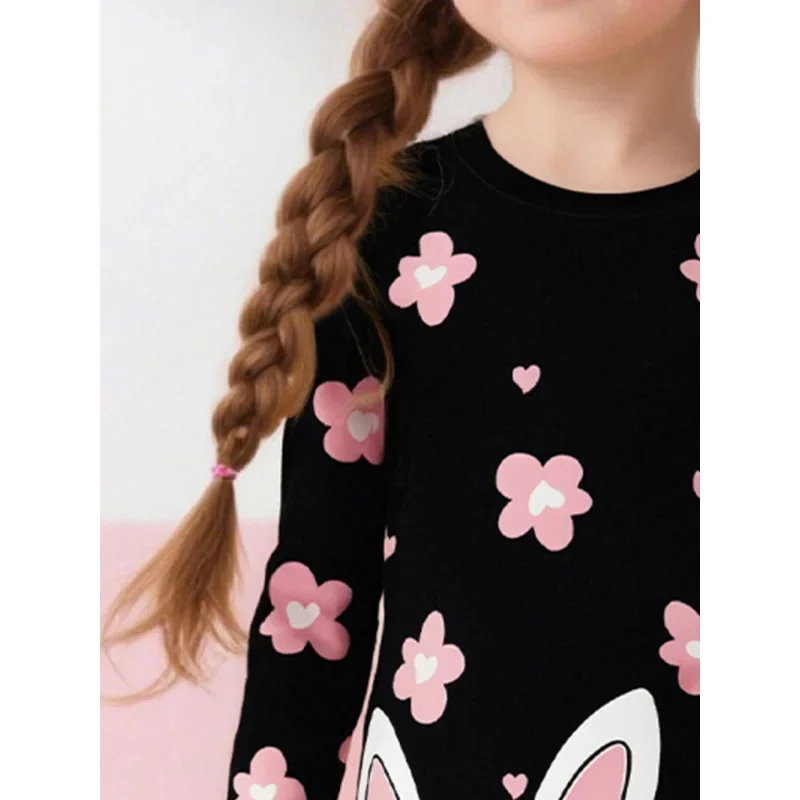 Vêtements pour enfants à la mode, best-seller, robe décontractée à manches longues, lapin de dessin animé mignon et imprimé Floral, nouvelle robe pour filles, 2025