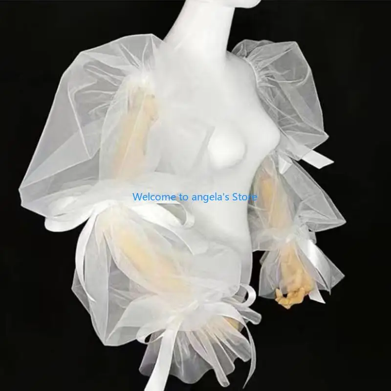 X4yc Uskup lengan gaun tipis pita dekoratif lengan panjang lengan palsu elegan