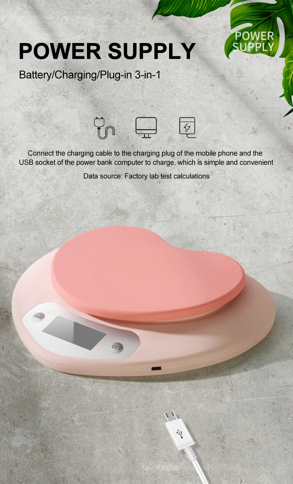 Multifunktionale Küchenwaage in Rosa Herzform, Tragbare Hochpräzise Digitalwaage 5kg/1g 3kg/0,1g LCD Elektronische Waage – Detail 5