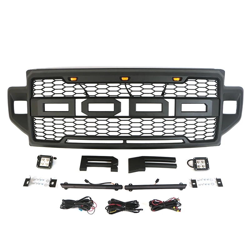 2022 New Style Front Grille With Three Amber Led  Lights And Cube Lights With Light Bar FIT FOR FORD F250 350