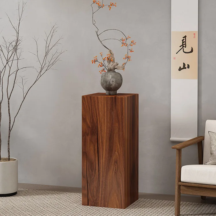 Carbonized color solid wood solid square pine pier flower base wooden stake entrance wabi-sabi homestay tree stump root