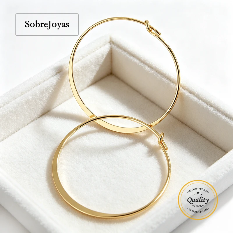 Aros de alambre aplanado de oro laminado de 14K, al por mayor, accesorios de joyería, colgante de oro, bricolaje, para mujer