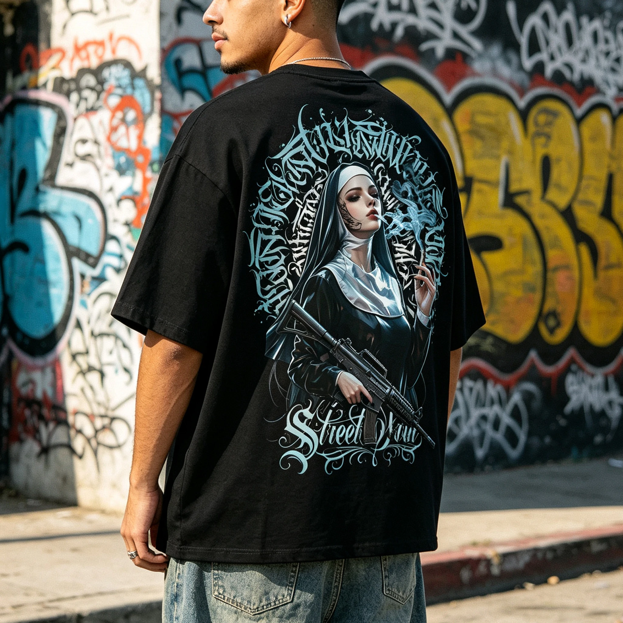 Street Style American Hip Hop Style Black Short Sleeve T-shirt Men Street Printed Letters Loose Heavy Cotton Top