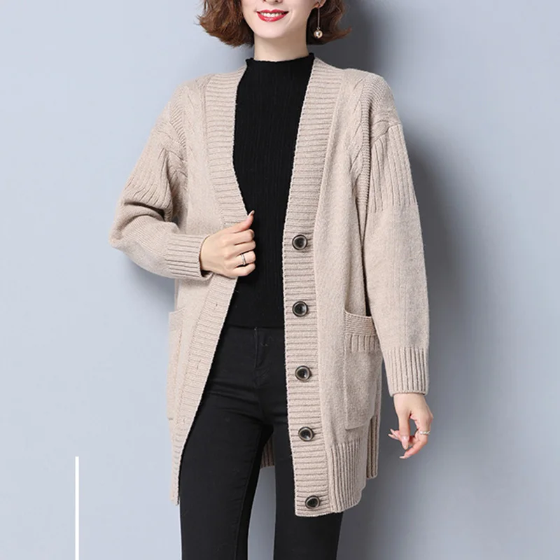 

Sweaters Women Knitting Cardigans Casual Spring 2024 V-Neck Long Sleeve Daily Solid Mujer Clothes Single Breasted Brown College