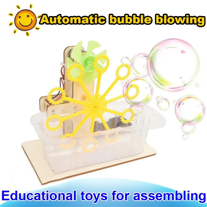 Wooden Education Toys DIY Bubble Machine Assembling Model Material Kits Students Educational Science Technology Children Toys