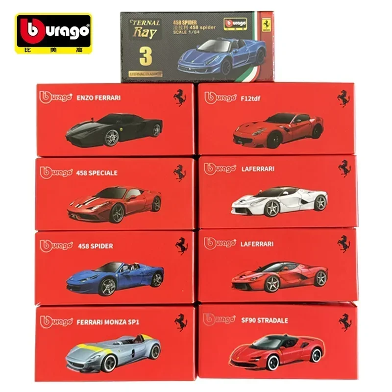 Bburago 1/64 Ferrari LaFerrari Monza SP1 SF90 458 Miniature Alloy Car Model Diecast Vehicle Replica Collection Toy for Boy Gifts