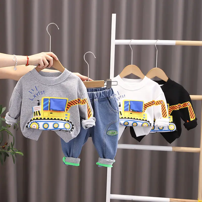 Spring Autumn Baby Boys Children Clothing Sets Toddler Tracksuits Wear Long Sleeve Cartoon Tiger T-shirt Jeans Cotton Suits