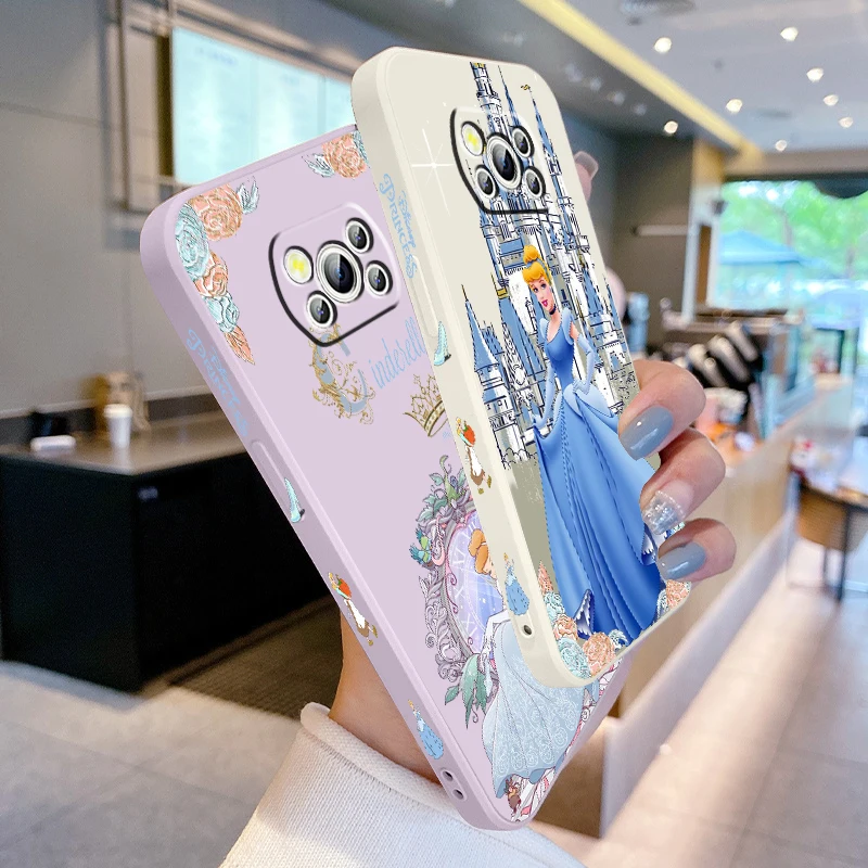 Cinderella Disney Fashion Cute Liquid Left Rope For Xiaomi Mi Poco X6 X5 X4 X3 M6 M5 M5S M4 M3 F5 F4 F3 Pro 5G Funda Phone Case