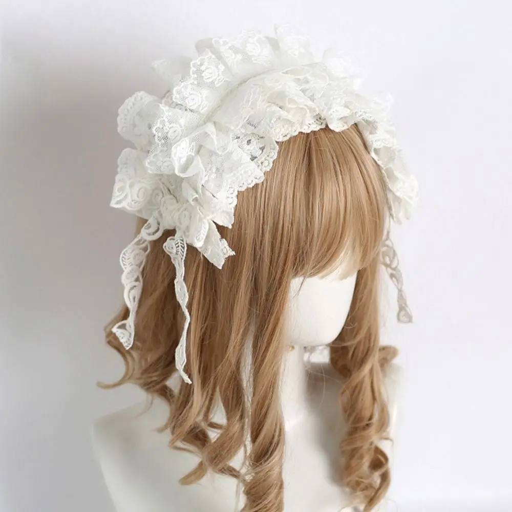

French Elegant Lace Bow Lolita Headband Sweet Bow Handmade Lace Lace Headband Embroidery Design Hair Accessories Maid Costume