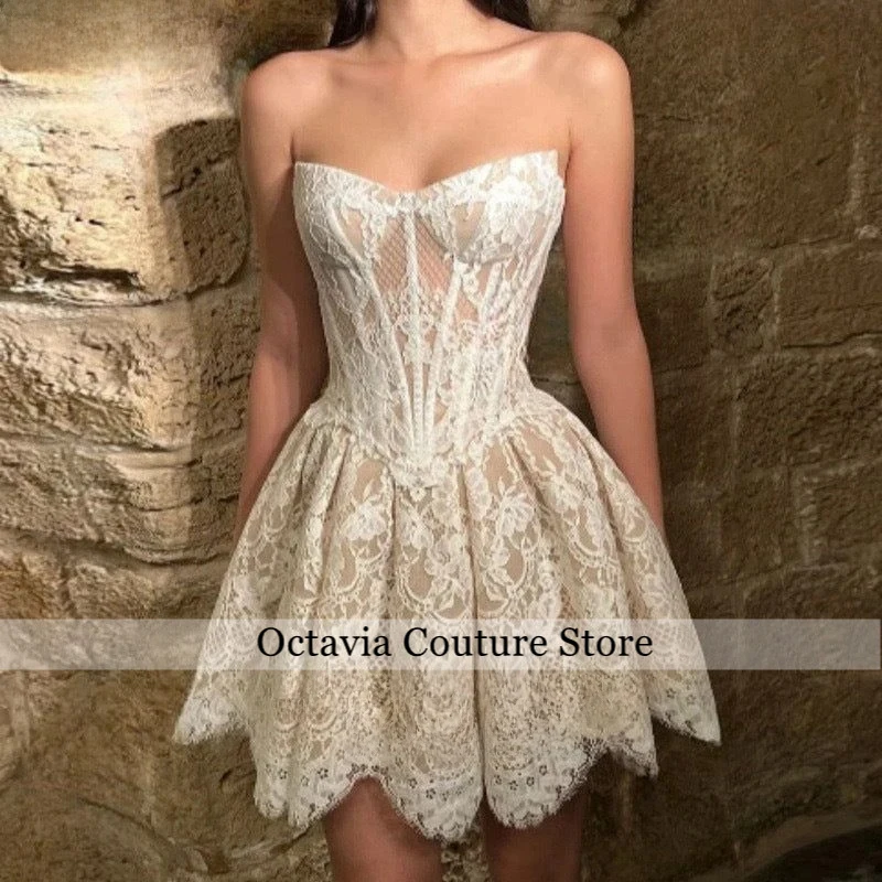 

Ivory A Line Short Bridal Gowns Full Lace Wedding Dresses Woman Customized Elegant Bride Dress Vestido de novia свадебное платье
