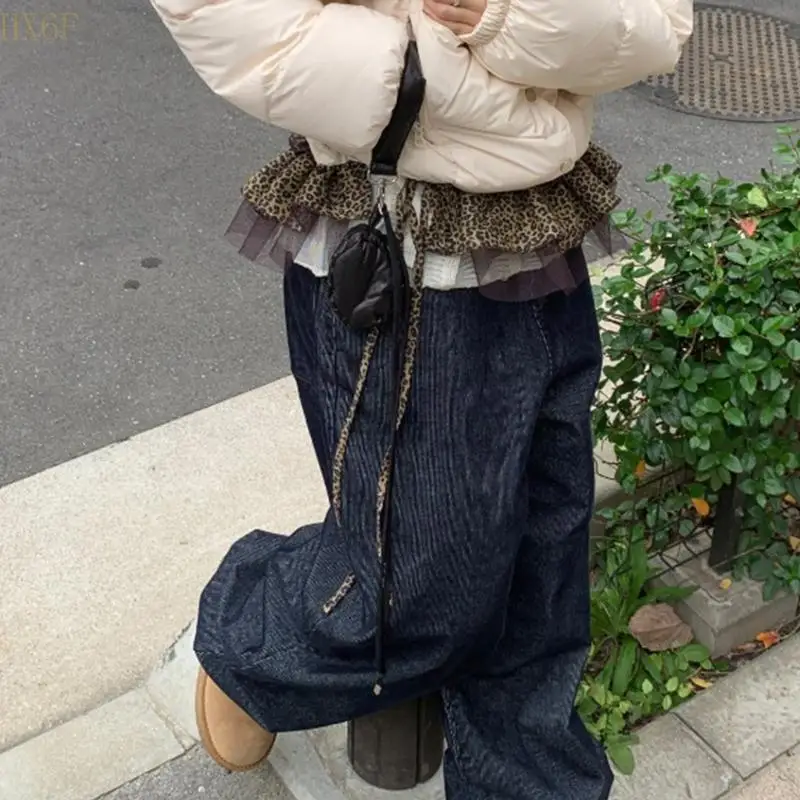 HX6F Leopard Print Ruffle Mini Skirt with Adjustable Drawstring Waist Layered Skirt