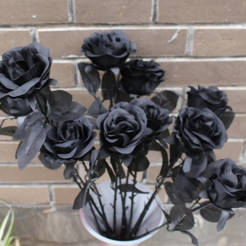 5pcs 8-9cm Silk Black Rose Artificial Flower Head Bouquet Home Living Room Wedding Chritmas Decoration New Year Decoration Rosas