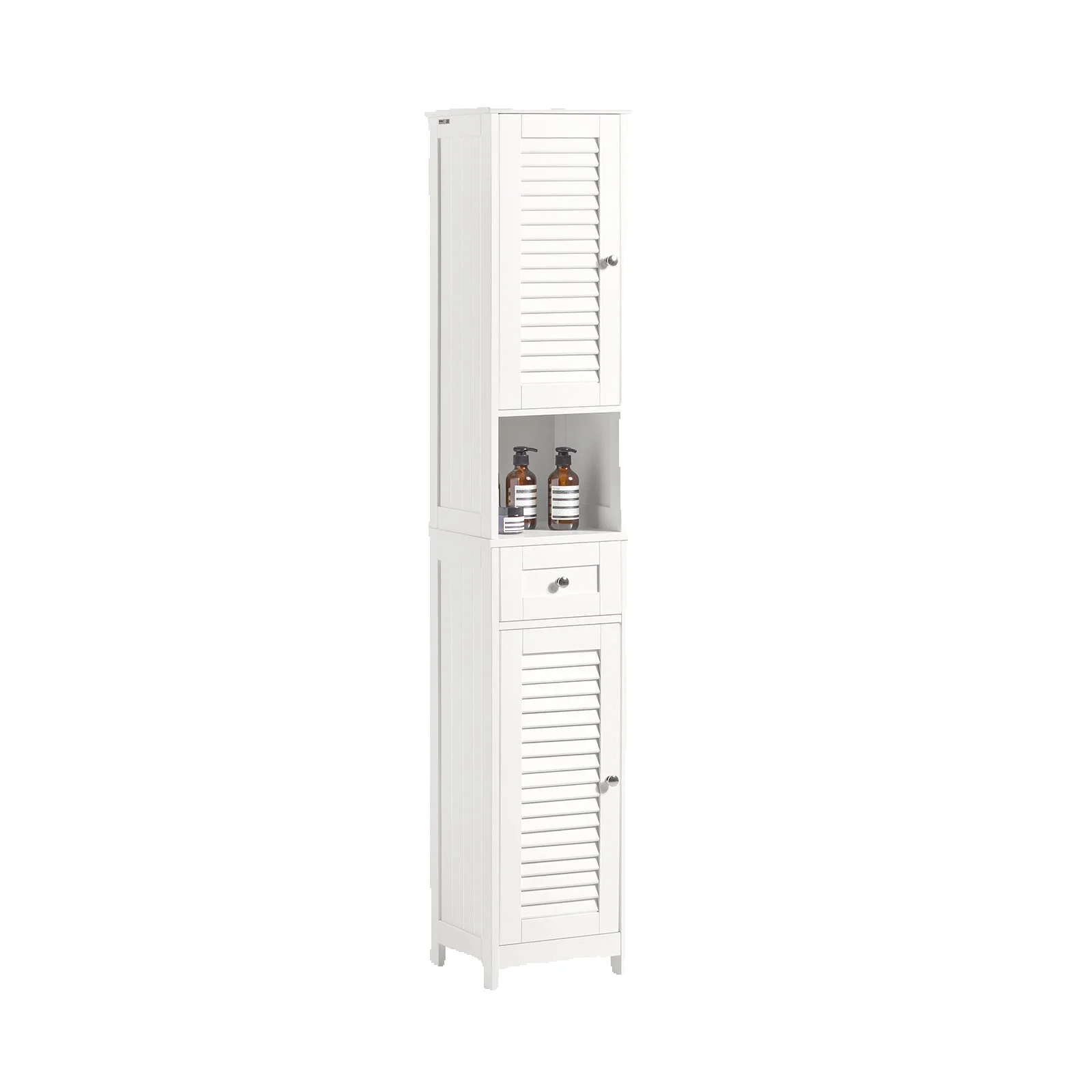SoBuy FRG236 Badezimmer-Hochschrank Badregal Badschrank Badmöbel mit 1 offenem Fach, 1 Schublade und Türen