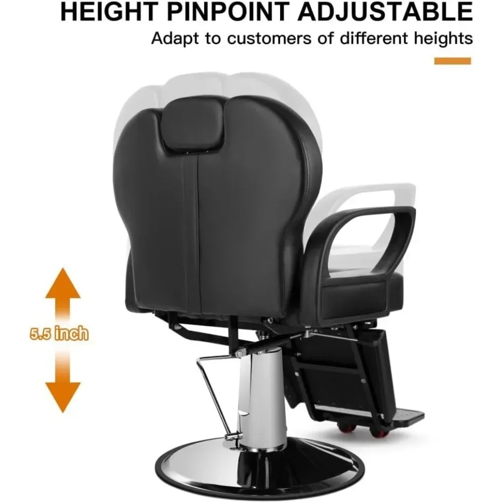 Barber Chair for Salon, Adjustable Height and Reclining, PVC Artificial Leather Seat, Metal Base