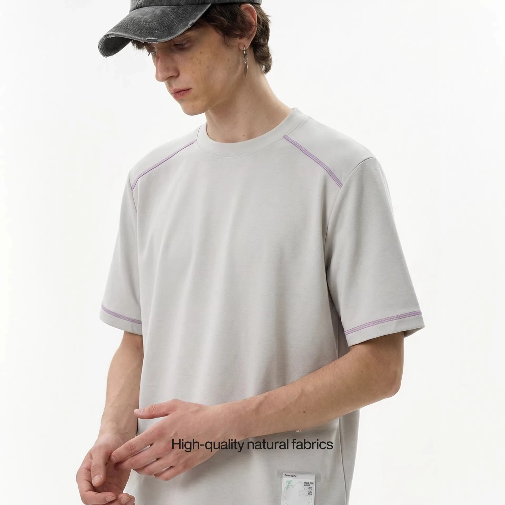Men's Color-Block Stitching Sporty T-Shirt | American Streetwear Style, Relaxed Fit for Everyday Wear