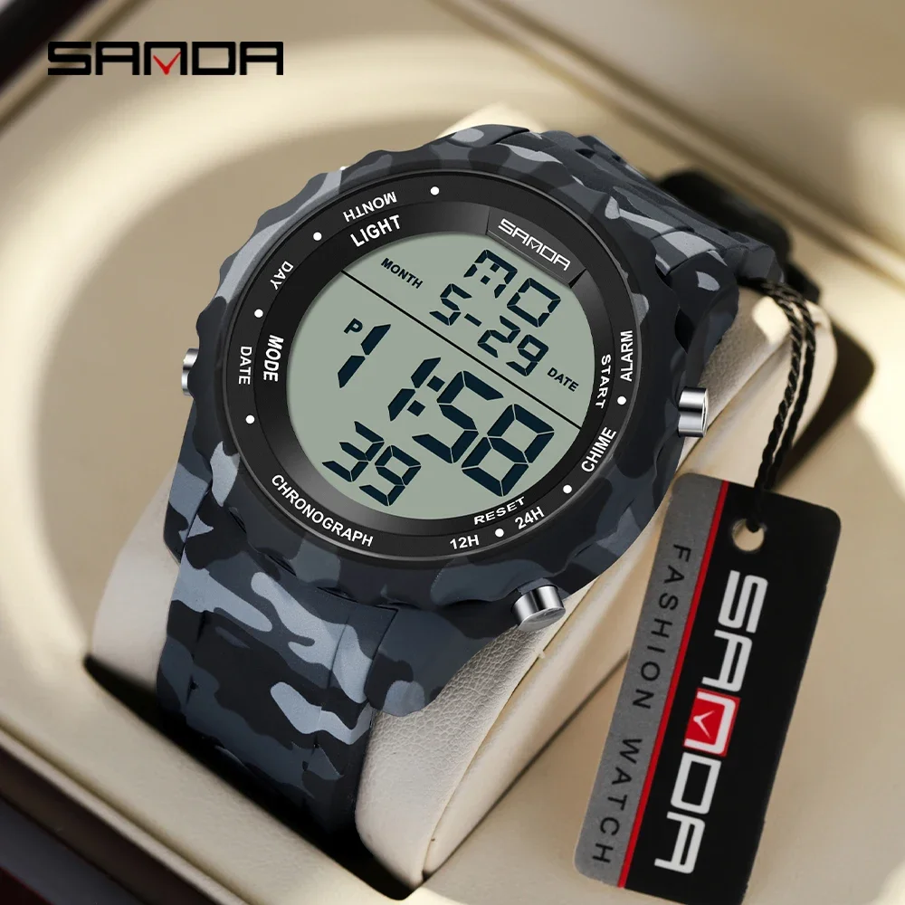 Sanda's new electronic watch camouflage series cool and trendy outdoor sports multifunctional alarm clock men's electronic watch