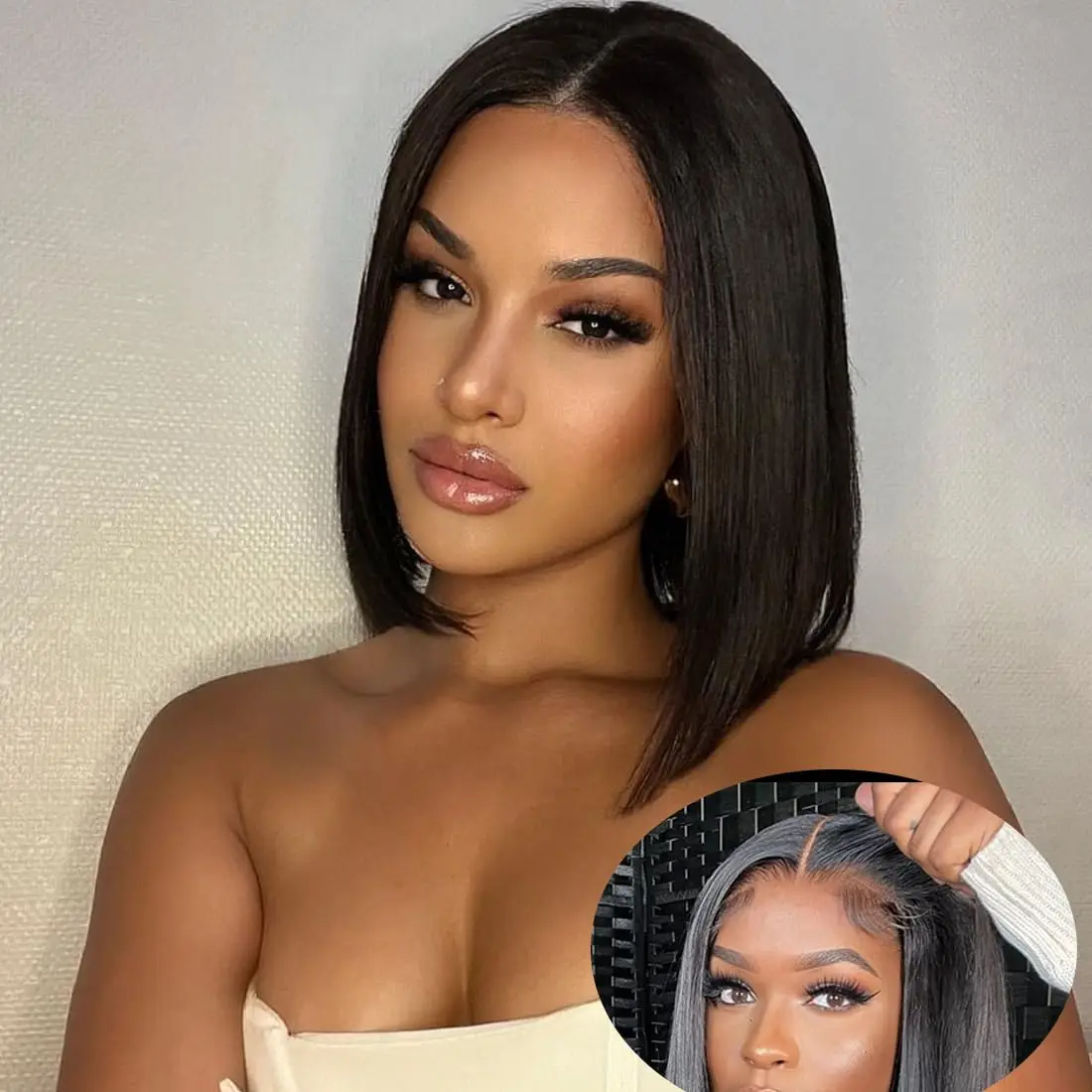 

180% Density Straight Bob Wigs Natural Color Human Hair Lace Frontal Wig 10-14 Inch Brazilian Hair Wigs