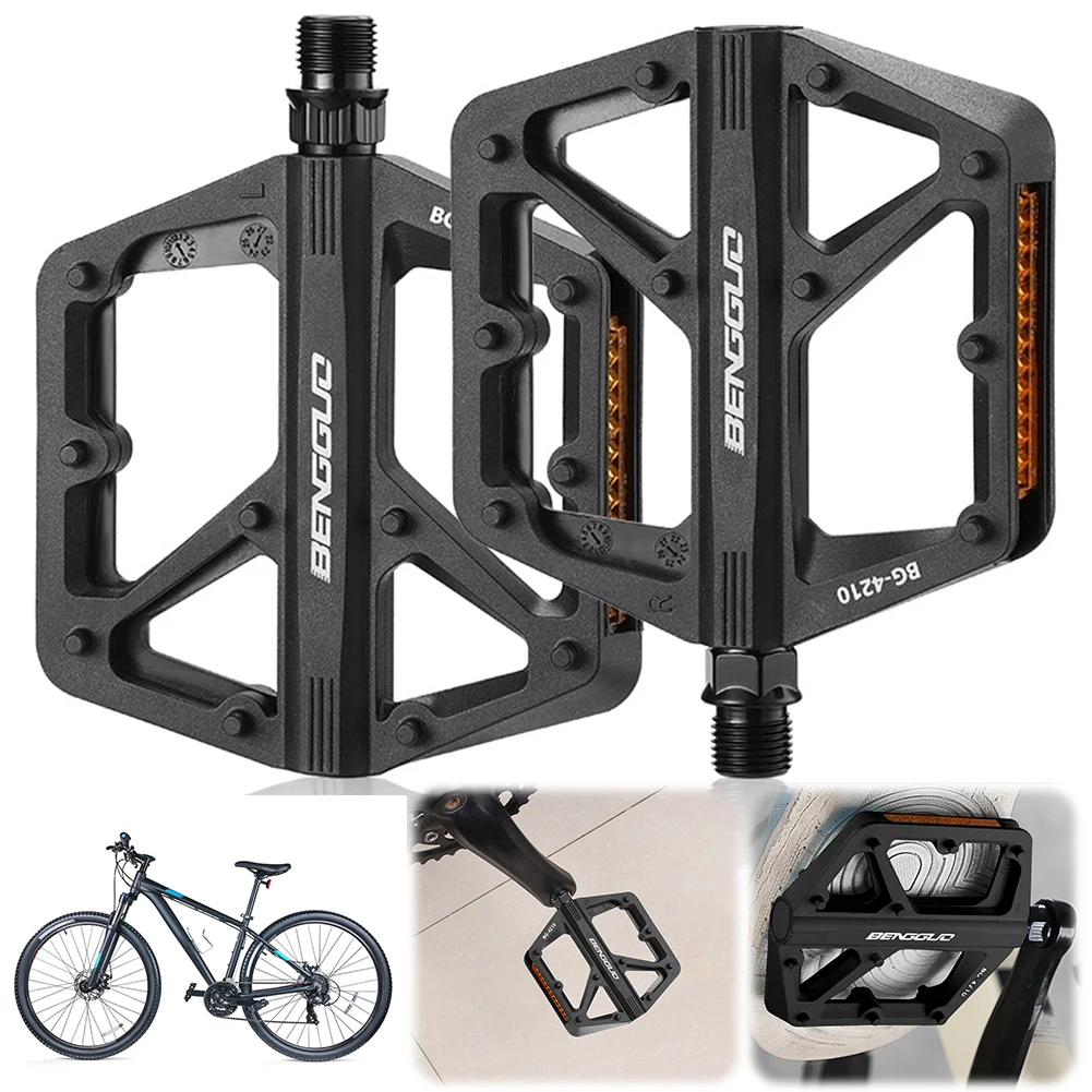 Doppelte DU-Lager Mountainbike Flatpedale mit Reflektor Fahrrad-Plattformpedale Sicherheitspedale Fahrradzubehör