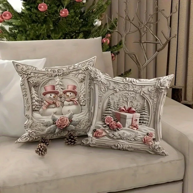 Christmas pillowcases: snowman, Christmas tree, gifts and Santa Claus embossed New Year home decoration 2d flat printing