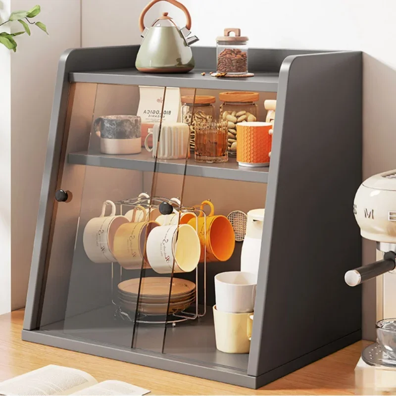 Kitchen Storage Rack Acrylic Cup Cabinet Desktop Storage Box Tea Set Organizer with Dustproof Cup Holder Kitchen Shelf