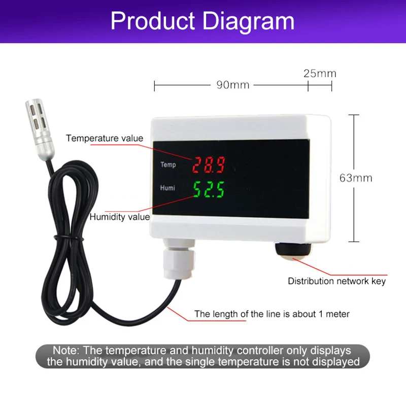 WiFi Temperature And Humidity Sensor Digital Thermometer Hygromete Tuya Smart Life App Remote Home Automation Residential DIY
