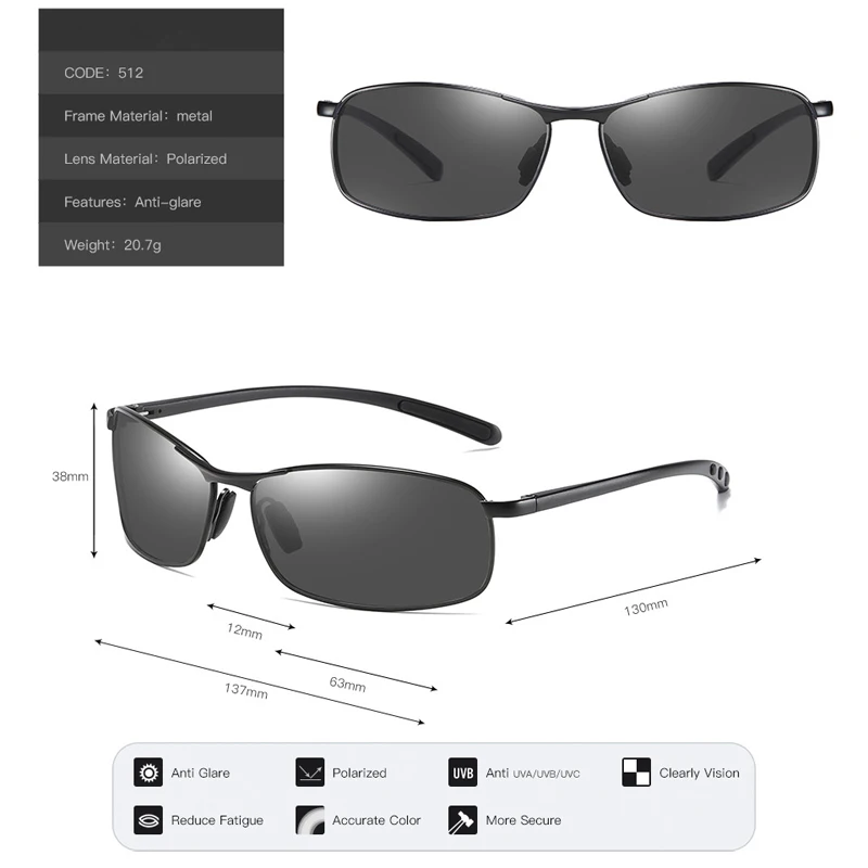 VCKA Polarized Myopia Sunglasses Square Aluminum-magnesium Prescription Glasses Men Women Optics Driver Driving -0.50 to -6.0