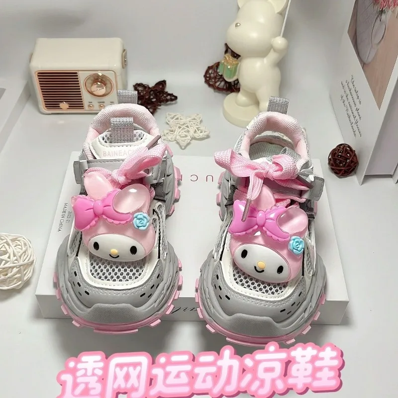 Sweet My Melody Anime Kawaii Liontin Sanrio Sepatu Olahraga Anak-anak Musim Panas Hadiah Sepatu Transparan Kartun Lucu untuk Anak Perempuan